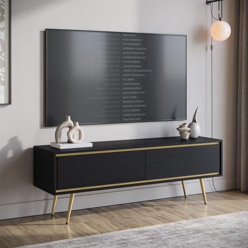 Meubella TV-Meubel zwart eiken 150 cm | TV-Kast met kleppen, Huis en Inrichting, Kasten |Televisiemeubels, 25 tot 50 cm, Nieuw