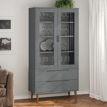 vidaXL Vitrinekast MOLDE 90x35x175 cm massief grenenhout, Verzenden