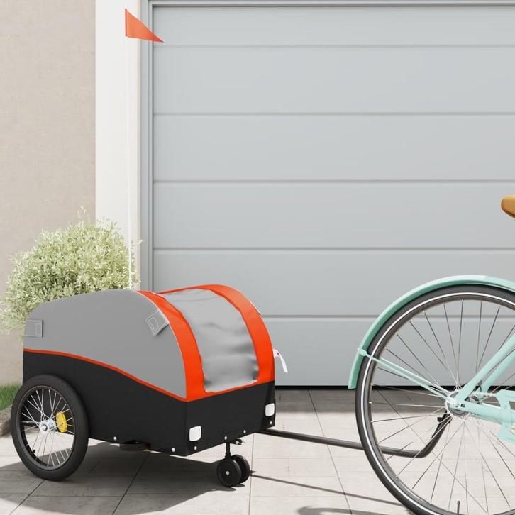vidaXL Fietstrailer 30 kg ijzer zwart en oranje, Fietsen en Brommers, Fietsaccessoires | Aanhangwagens en Karren, Nieuw, Verzenden