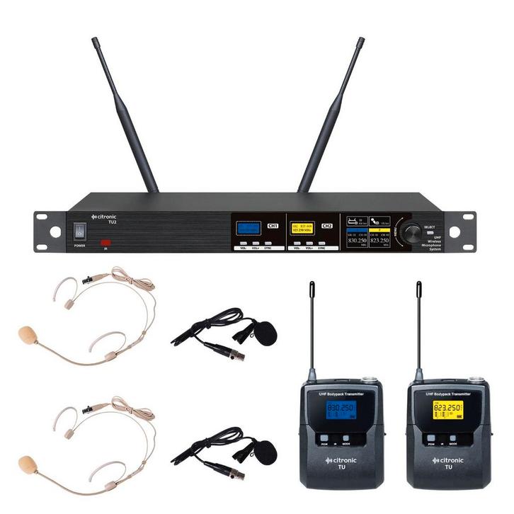 Citronic TU2-N Afstembaar UHF Draadloos Systeem 2x Headset, Muziek en Instrumenten, Microfoons