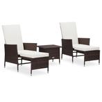 vidaXL 3-delige Loungeset met kussens poly rattan bruin, Tuin en Terras, Verzenden, Nieuw, Loungeset