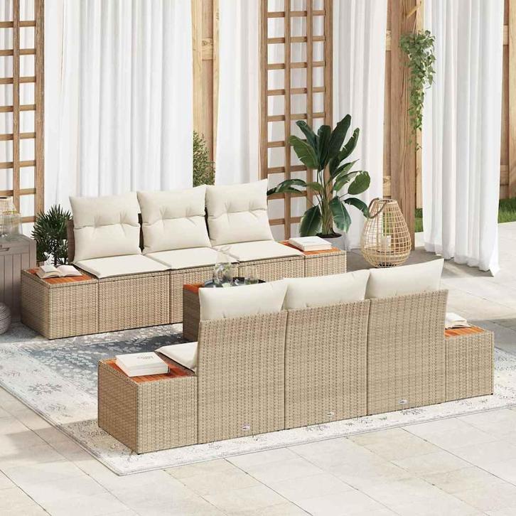 vidaXL Tuinbank Set met kussen met opslag 7 pcs Beige Poly, Tuin en Terras, Tuinsets en Loungesets, Nieuw, Verzenden
