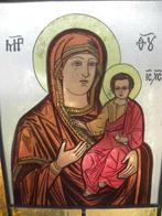 Icoon - beschilderd glas in lood - Maria de Moeder Gods, Antiek en Kunst