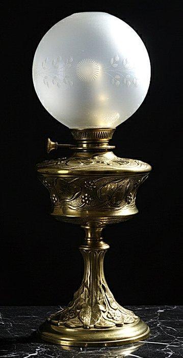Lampe à huile - Laiton, Verre, Antiek en Kunst, Kunst | Designobjecten