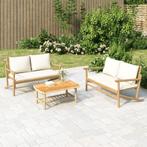 vidaXL 2-delige Loungeset met kussens bamboe crèmewit, Tuin en Terras, Verzenden, Nieuw