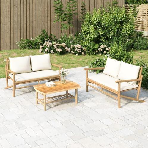 vidaXL 2-delige Loungeset met kussens bamboe crèmewit, Tuin en Terras, Tuinsets en Loungesets, Nieuw, Verzenden