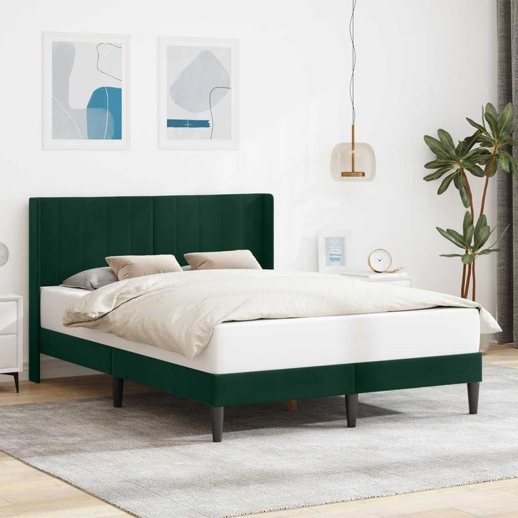 vidaXL Bedframe met hoofdeinde Donkergroen 140 x 190 cm, Huis en Inrichting, Slaapkamer | Bedden, Nieuw, Verzenden