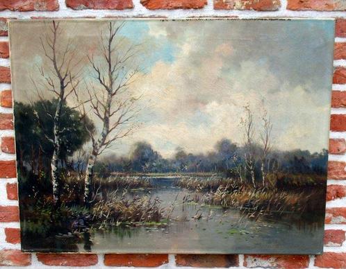 Cor van Reken ( 1879-1959 ) - Plaslandschap, Antiek en Kunst, Kunst | Schilderijen | Klassiek