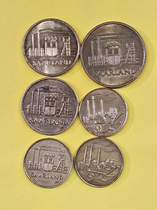 Duitsland, Saarland Lot of 6 coins: 10, 20, 50 Franken, Postzegels en Munten, Munten | Europa | Niet-Euromunten
