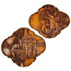 Pair of intricately engraved wood panels - Kamfer - China -
