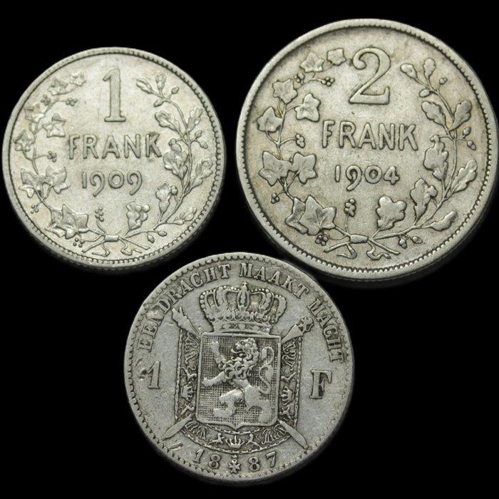 België. Leopold II. lote 3 monedas de plata frank 1887,, Postzegels en Munten, Munten | Nederland