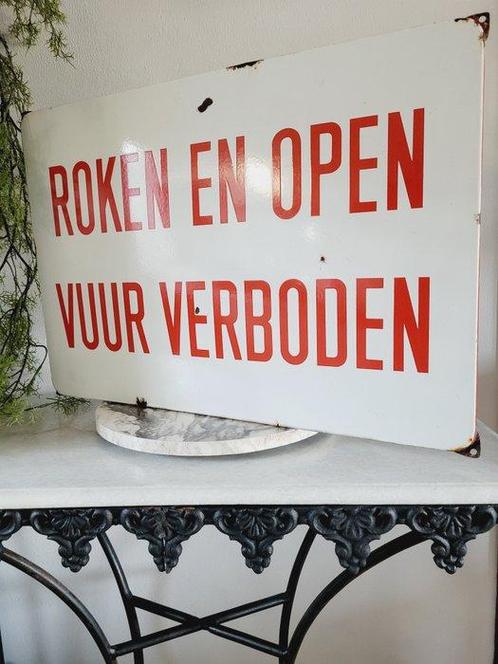 Emaille Verbodsbord Roken & Open Vuur Verboden, 1950 -, Antiek en Kunst, Antiek | Wandborden en Tegels