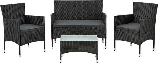 2dekans | Polyrotan Loungeset Fort Myers - Zwart, Tuin en Terras, Tuinsets en Loungesets, Ophalen of Verzenden