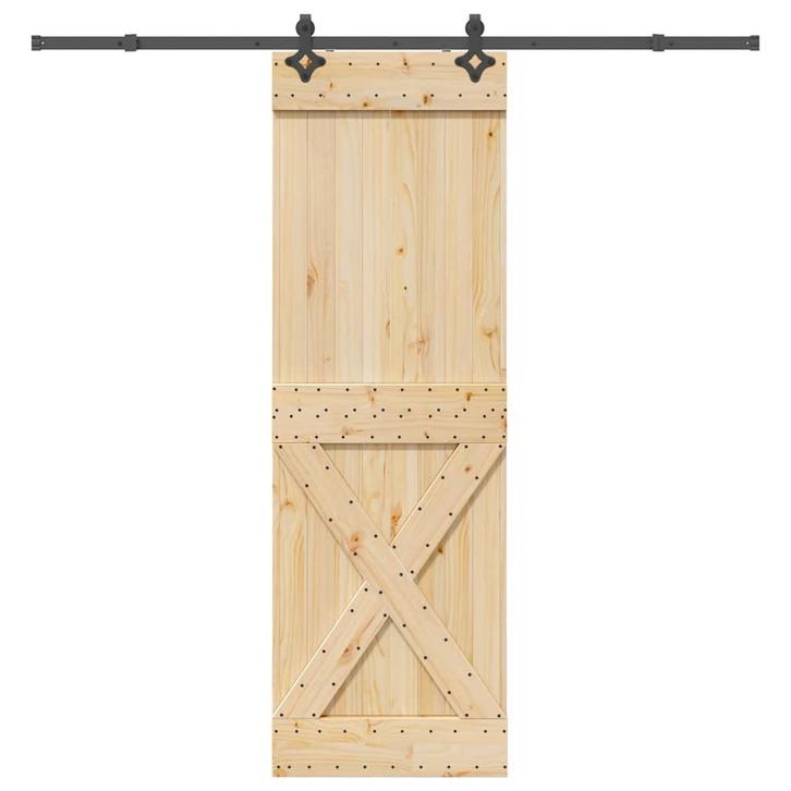 vidaXL Schuifdeur met beslag 70x210 cm massief grenenhout, Doe-het-zelf en Bouw, Deuren en Vliegenramen, Nieuw, Verzenden