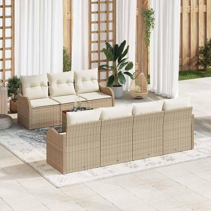 vidaXL Tuinbank Set 8 pcs Beige Poly rattan, Tuin en Terras, Tuinsets en Loungesets, Nieuw, Verzenden
