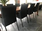 Set van 8 zwarte leren eetkamerstoelen - zwart leer, Huis en Inrichting, Ophalen of Verzenden, Nieuw, Eén