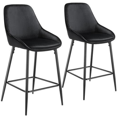 tectake Barkruk Siera met rugleuning - Fluweellook zwart/zwa, Huis en Inrichting, Barkrukken, Verzenden