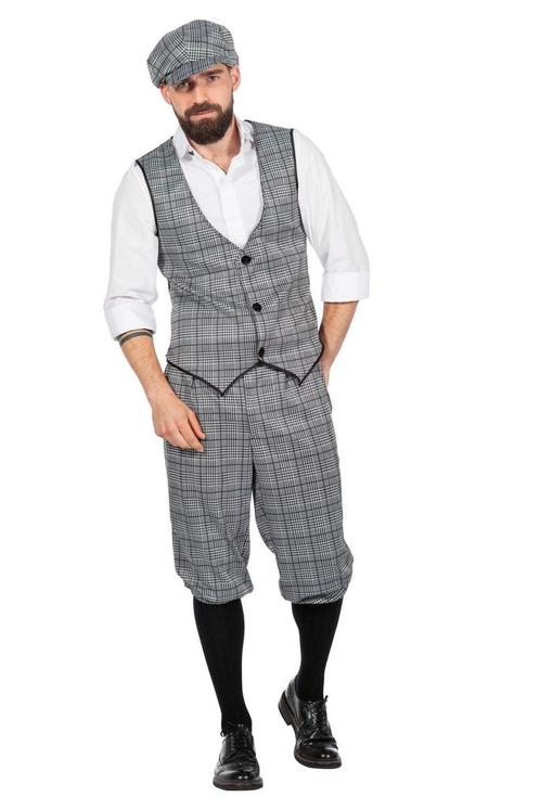 Jaren 20 Kostuum Geruit Grijs, Kleding | Heren, Carnavalskleding en Feestkleding, Nieuw, Verzenden