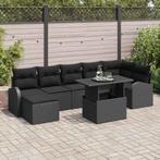 vidaXL Tuinbank Set 8 pcs Zwart Poly riet, gepoedercoat, Tuin en Terras, Verzenden, Nieuw