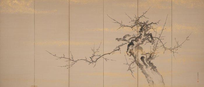 Byôbu  (vouwscherm) - Gelakt hout, goudblad, moerbeiblad -, Antiek en Kunst, Antiek | Overige Antiek