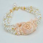 Koraal - Zilver, Verguld - Armband - Roze koraal en parels, Antiek en Kunst