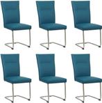 Set van 6 Blauwe leren   - poot rond inox - Toledo Leer, Nieuw, Vijf, Zes of meer stoelen, Modern, Leer