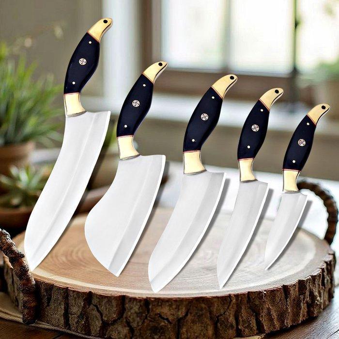 2A KNIFES STEEL KNIFES - Tafelmessenset (5) - Been, Messing,, Antiek en Kunst, Antiek | Keukengerei