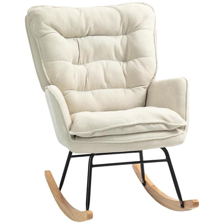 Schommelstoel - Comfortabel - Beukenhouten frame - Beige, Huis en Inrichting, Stoelen, Overige kleuren, Nieuw, Stof, Ophalen of Verzenden