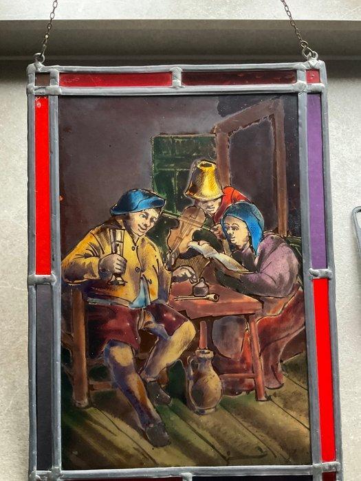 Antique Vitrail - 1900-1910 - Pendentif brûlé peint, Antiquités & Art, Curiosités & Brocante