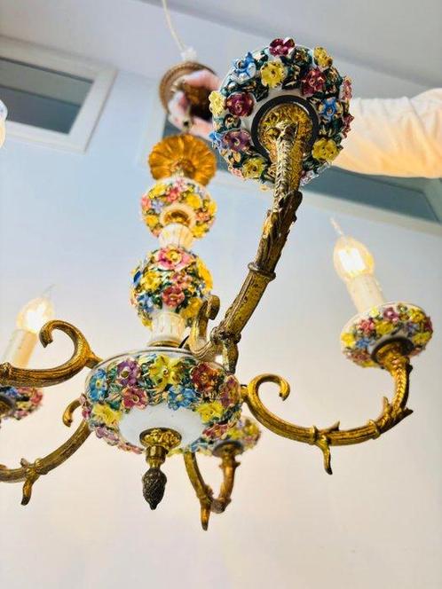 Lustre - lustre de style Capodimonte - Laiton, Porcelaine, Antiek en Kunst, Curiosa en Brocante