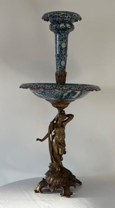 Centre de table - Bronze, Céramique - Épergne rare et, Antiek en Kunst, Antiek | Overige Antiek