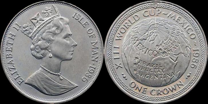 Isle of Man 1 crown 1986 Worldcup Mexico koper-nikkel, Postzegels en Munten, Munten en Bankbiljetten | Verzamelingen, Verzenden
