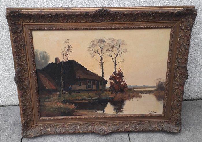 Johannes Waltman (1916-2000) - Hollands poldergezicht met, Antiek en Kunst, Kunst | Schilderijen | Klassiek