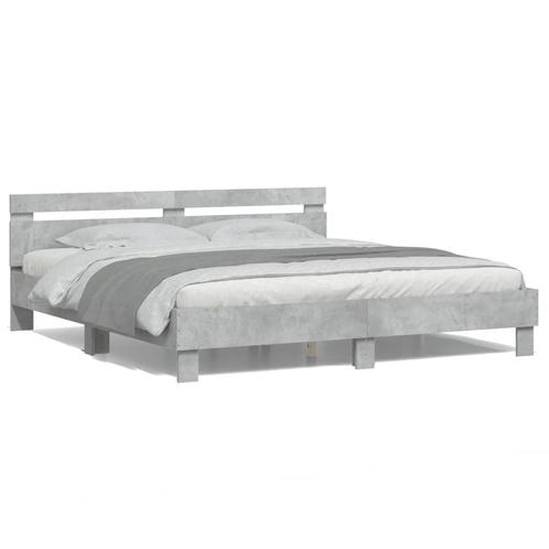 vidaXL Cadre de lit avec tête de lit et LED gris béton, Maison & Meubles, Chambre à coucher | Lits, Neuf, Envoi