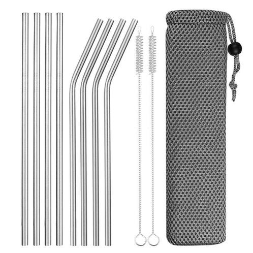Fako Bijoux® - RVS Rietjes Set -  8 Herbruikbare Rietjes - 4, Huis en Inrichting, Keuken | Bestek, Verzenden