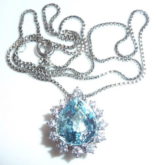 Pendentif - 18 carats Or blanc - 6.40ct. tw. Aigue-marine -, Handtassen en Accessoires, Antieke sieraden