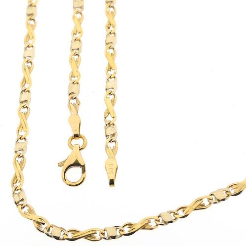 Bicolor gouden infinity schakel ketting | 49,5 cm, Handtassen en Accessoires, Kettingen, Overige kleuren, Gebruikt, Goud, Ophalen of Verzenden