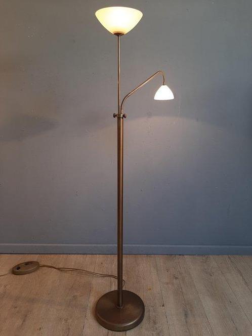 Staande lamp - 2 Lights - Dimmer - Glas, Messing -, Antiek en Kunst, Curiosa en Brocante