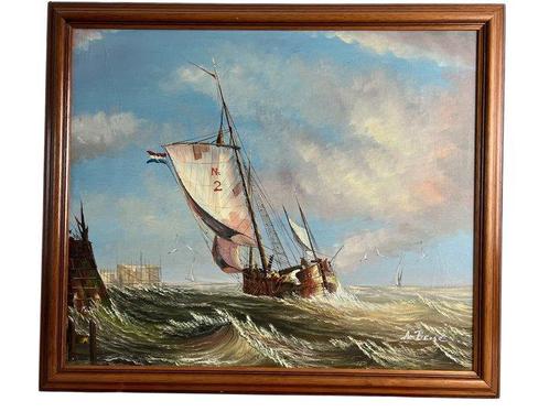 Ambrose (XX) - Dutch fishing boat off the harbour - NO, Antiek en Kunst, Kunst | Schilderijen | Klassiek