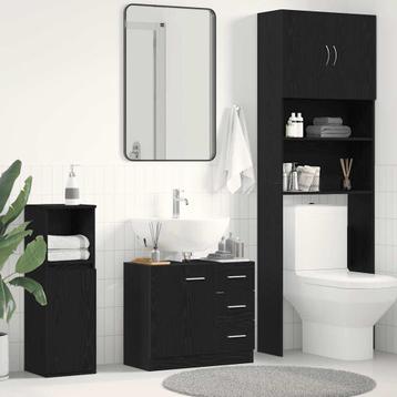 vidaXL Wastafelkast 63x30x54 cm spaanplaat zwart, Verzenden