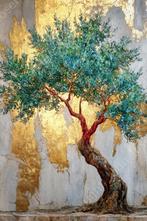 John Joseb Art - Schilderij, olijfboom, goud, Huis en Inrichting, Minder dan 50 cm, Verzenden, Nieuw, Schilderij