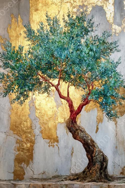 John Joseb Art - Schilderij, olijfboom, goud, Huis en Inrichting, Woonaccessoires | Schilderijen, Tekeningen en Foto's, Oorspronkelijke maker
