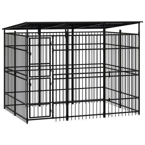vidaXL Hondenkennel met dak 5,53 m² staal, Dieren en Toebehoren, Hondenbenches, Nieuw, Verzenden