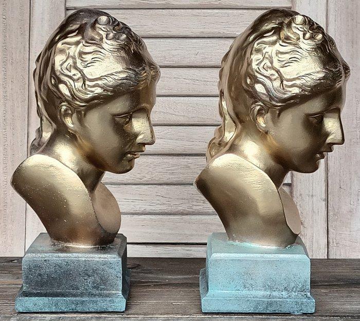 Beeld, Twee Buste op sokkel - 23 cm - decostone, Antiek en Kunst, Curiosa en Brocante