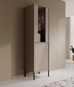 Meubella | Vitrinekast beige glazen opbergkast 55cm, Huis en Inrichting, Verzenden, Nieuw, 50 tot 100 cm, 150 tot 200 cm