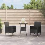 vidaXL 3-delige Bistroset met kussens poly rattan zwart, Tuin en Terras, Verzenden, Nieuw