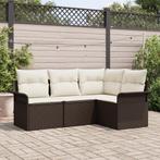 vidaXL 4-delige tuinzetel set met kussens bruin poly rattan, Tuin en Terras, Tuinsets en Loungesets, Verzenden, Nieuw