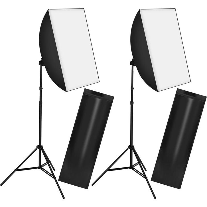 tectake Set van 2 studiolampen met softbox, statief en tas -, Audio, Tv en Foto, Fotografie | Fotostudio en Toebehoren, Verzenden
