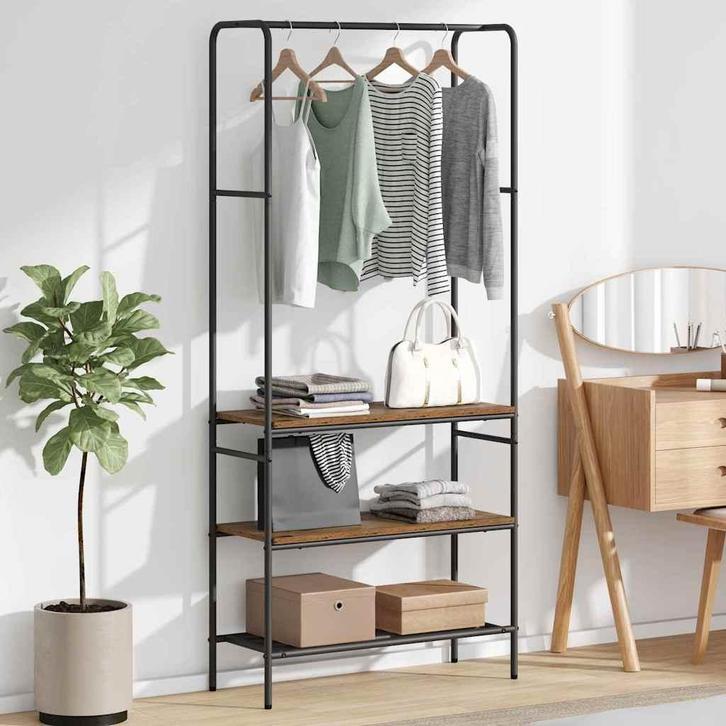 vidaXL Kledingrek met planken Oud hout 77 x 30 x 171 cm, Huis en Inrichting, Kasten | Kleerkasten, Nieuw, Verzenden
