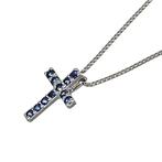 Ketting met hanger - 18 karaat Witgoud - 0.17ct. tw. Saffier, Handtassen en Accessoires, Antieke sieraden